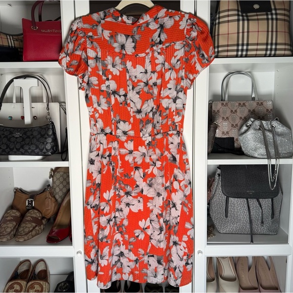 Anthropologie Maeve Vibrant Orange and Colorful Floral Patterned Dress Size 6 - Picture 7 of 8